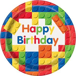 Talerzyki papierowe, Happy Birthday Klocki, 23 cm, 8 sztuk Talerzyki papierowe, Happy Birthday Klocki, 23 cm, 8 sztuk