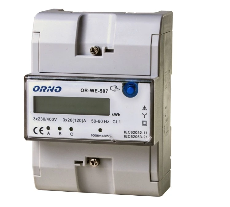 Licznik energii elektrycznej 3‑fazowy 3x20 /120A 3x230/V wyświetlacz LCD OR‑WE‑507 - obrazek 3
