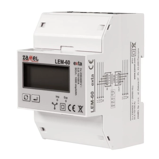 Licznik energii elektrycznej 3‑fazowy MODBUS pomiar bezpośredni do 100A LEM‑60 - obrazek 2