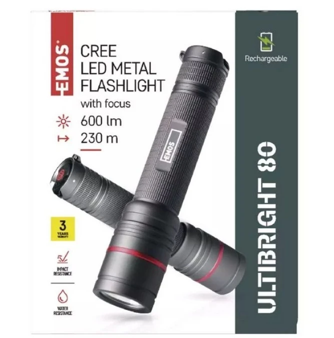 Latarka metalowa CREE LED Ultibright 80 600lm Li‑Ion 2,6Ah P3180 - obrazek 3