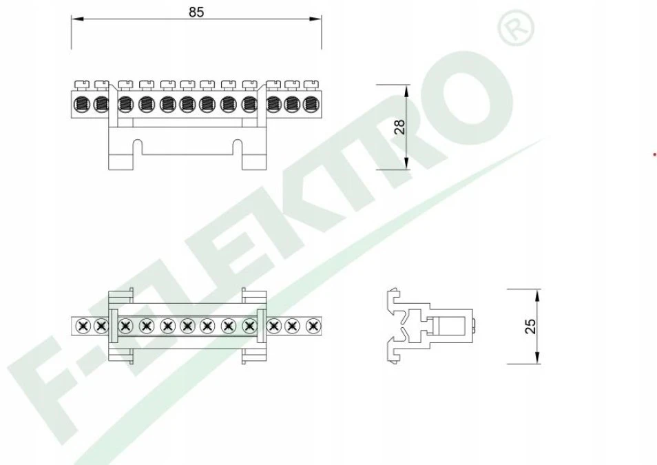 Listwa zerowa 12‑modułowa niska podstawa ‑ zielona F2.0117 - obrazek 2