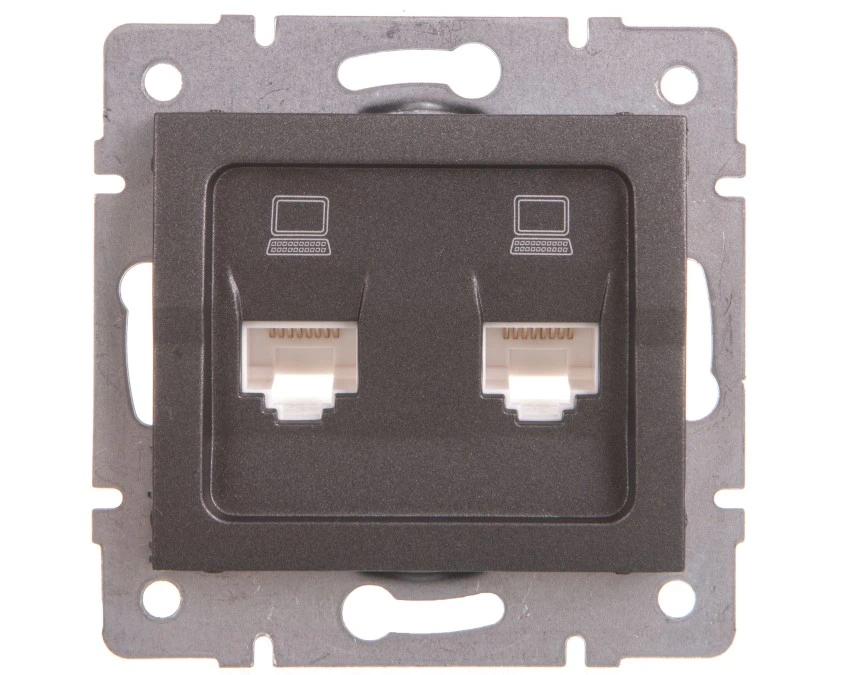 LOGI Gniazdo komputerowe podwójne niezależne (2x RJ45Cat 5e Jack) grafit 021410041 25287 - obrazek 1