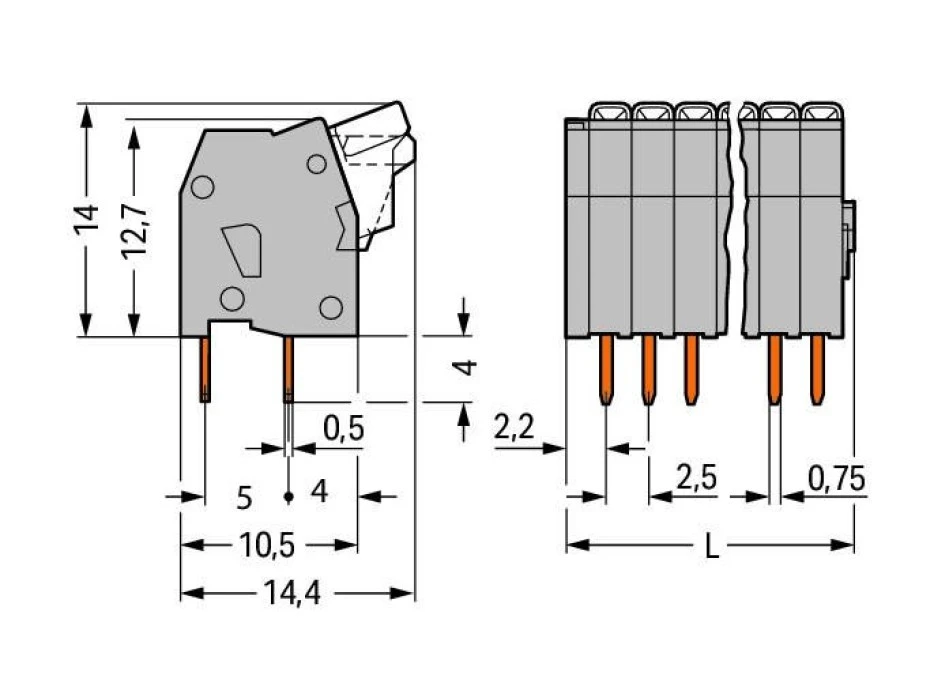 Listwa zaciskowa do płytek drukowanych 36‑biegunowa szara raster 2,5mm 234‑236 /10szt./ - obrazek 2
