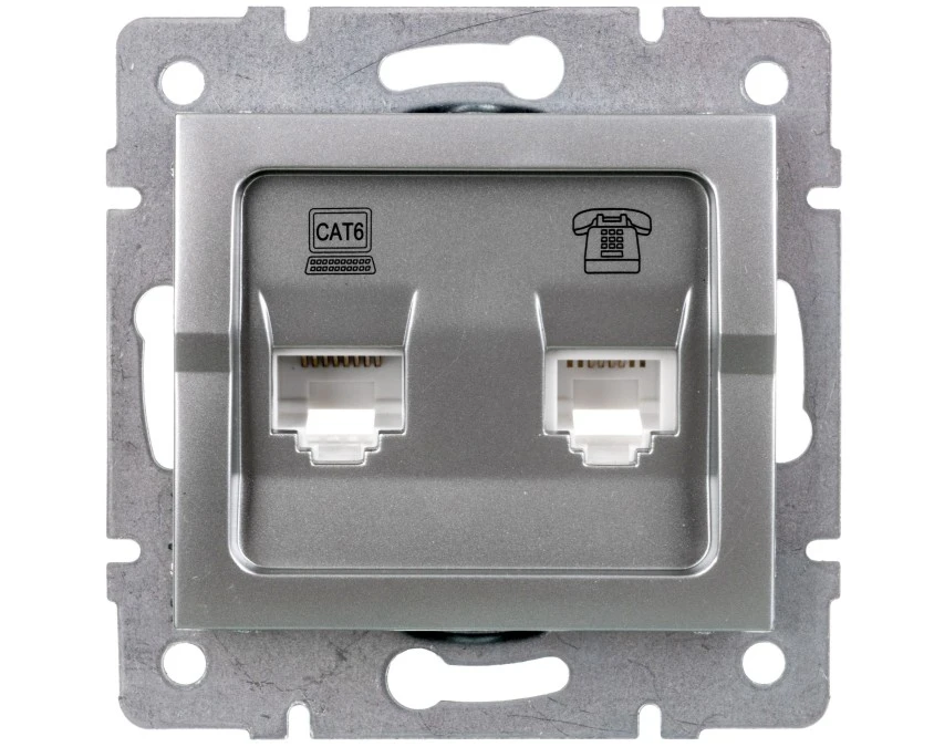 LOGI Gniazdo teleinformatyczne (RJ45 Cat 6+RJ11) Srebrny 25231 - obrazek 1