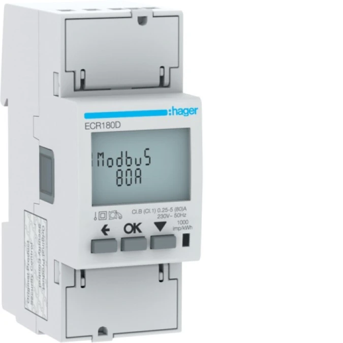 Licznik energii elektrycznej 1‑fazowy, 80A 2M, Modbus, MID agardio.measure ECR180D - obrazek 1