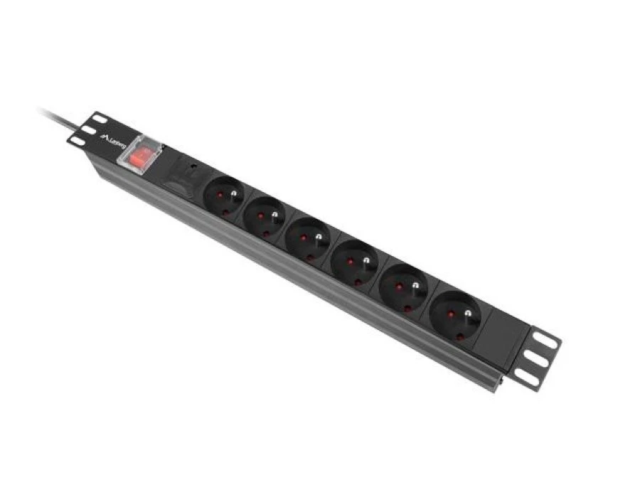 Listwa zasilająca rack pdu 19 lanberg 1u 16a 6x 230v pl 2m czarna c14 PDU‑06E‑0200‑IEC‑BK - obrazek 1