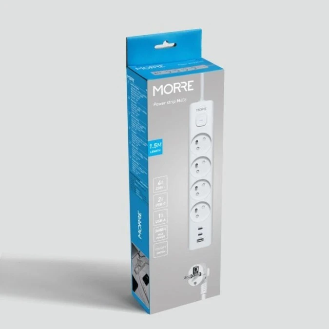 Listwa zasilająca MORRE M406 – 4 gniazda, USB‑A 12W, 2x USB‑C 12W, 1,5 m - obrazek 2