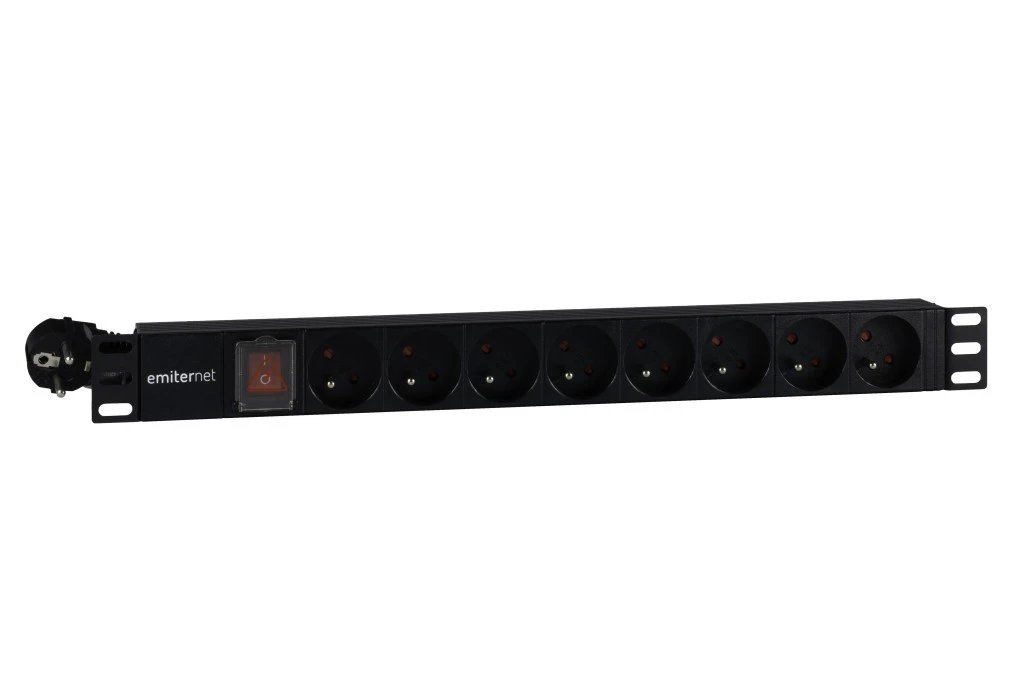 Listwa zasilająca EmiterNet 19cali 8‑gniazd wtyk uni‑schuko, 2m, wyłącznik EM/LZ19.08F.2S.W - obrazek 1