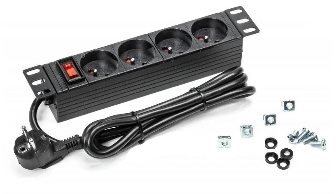 Listwa zasilająca RACK 10 1U 4 gniazda z wyłącznikiem czarna 1,8m - obrazek 1