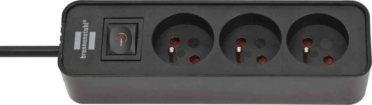 Listwa zasilająca 3 gniazda z wyłącznikiem czarna 1,5m H05VV‑F 3G1,5 *FR/BE* Ecolor 1153234000 - obrazek 1