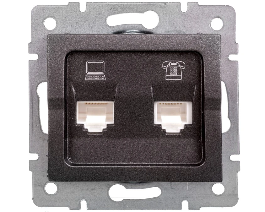 LOGI Gniazdo teleinformatyczne (RJ45 Cat 5e+RJ11) Grafit 25289 - obrazek 1