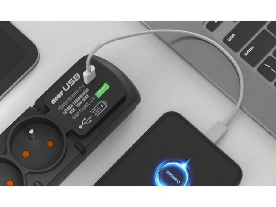 Listwa zasilająca ACAR F4 USB A+C 1.5M 4X 230V PL PD 3.0 QC czarna W2439 - obrazek 3