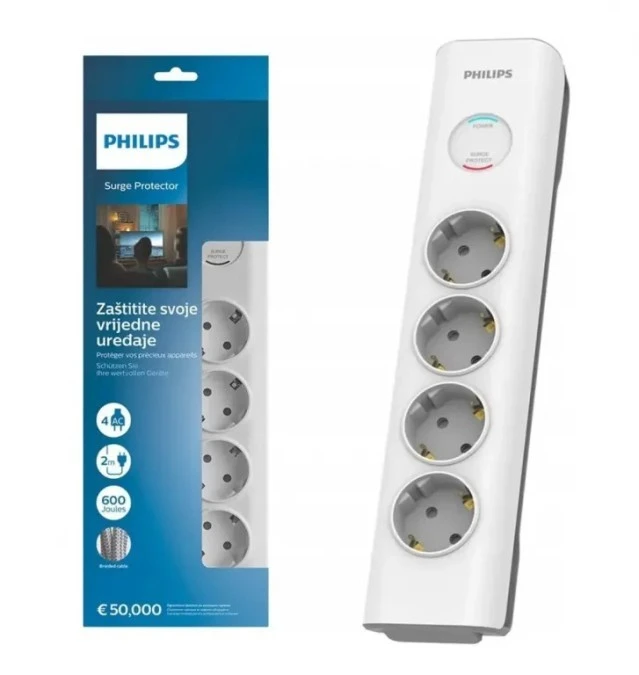 Listwa przepięciowa bez bolca pod biurko 4 gniazda schuko Philips SPN7040WA/58 - obrazek 1
