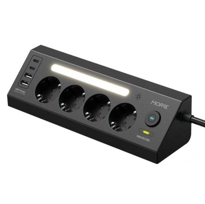 Listwa zasilająca MORRE M411 – 4 gniazda AC, 2xUSB‑C 15W, 2xUSB‑A 12W, 2m - obrazek 1