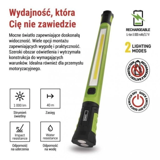 Latarka warsztatowa COB LED, 1000 lm, 2600 mAh, ładowalna P4545 - obrazek 3