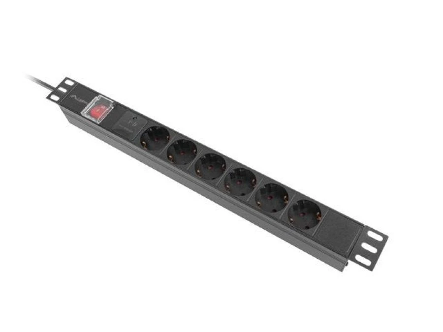 Listwa zasilająca rack pdu 19 lanberg 1u 16a 6x schuko 2m czarna c14 PDU‑06F‑0200‑IEC‑BK - obrazek 2