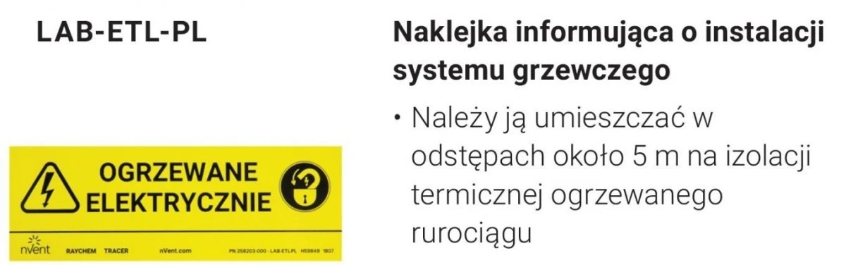 Naklejka ostrzegawcza Raychem LAB‑ETL‑PL ‑ Ogrzewanie Elektryczne ‑ j. polski - obrazek 2