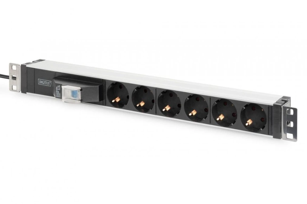 Listwa zasilająca PDU 19 Rack 6x schuko 2m 1x wtyk unischuko 16A wyłącznik nadprądowy DN‑95417 - obrazek 1