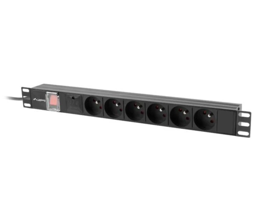 Listwa zasilająca rack pdu 19 lanberg 1u 16a 6x 230v pl 2m czarna c14 PDU‑06E‑0200‑IEC‑BK - obrazek 2