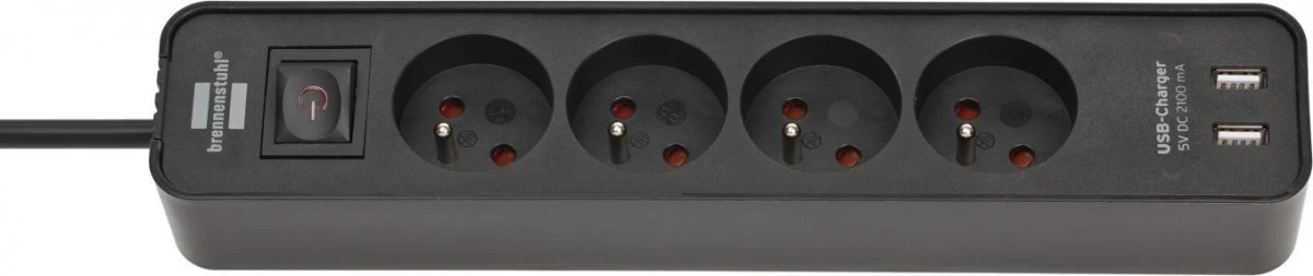 Listwa zasilająca z USB 4 gniazda z wyłącznikiem czarna 1,5m H05VV‑F3G1,5 *FR* Ecolor 1153244006 - obrazek 1