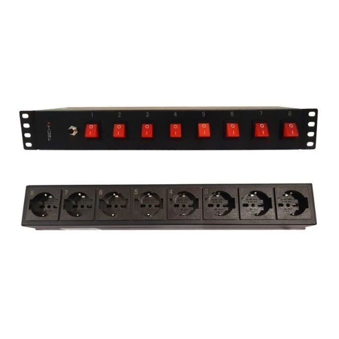 Listwa Rack 19 cali 1.5U, 8x gniazdo UNEL tył, 8x wyłącznik przód I‑CASE STRIP‑815I - obrazek 1