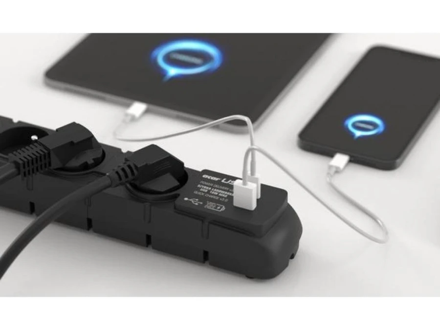 Listwa zasilająca ACAR S6 USB A+C 3M 6X 230V PL PD 3.0 QC czarna W2437 - obrazek 3