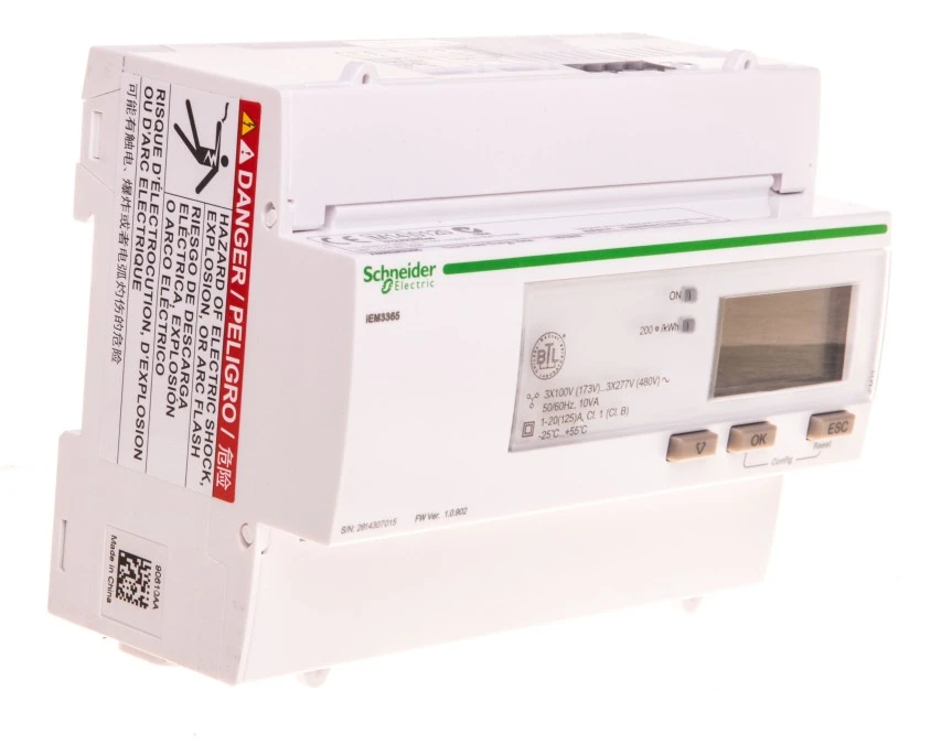 Licznik energii elektrycznej 1/3‑fazowy 125A 100‑277/173‑480V kl.1/B Bacnet MID taryfowy cyfrowy modułowy A9MEM3365 - obrazek 1