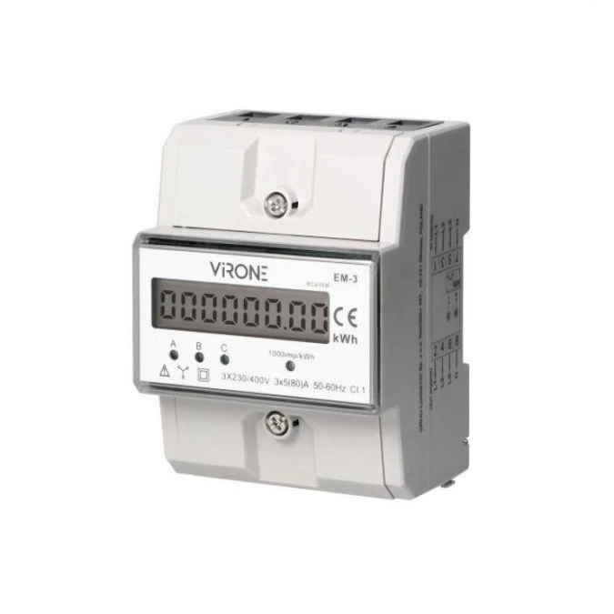 Licznik energii trzyfazowy 3‑F podlicznik elektroniczny 230V 80A 5A IP51 VIRONE EM‑3 - obrazek 3