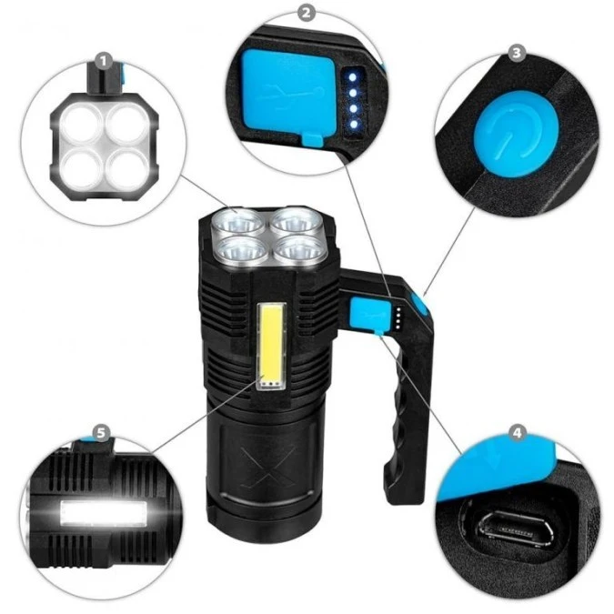Latarka szperacz 250lm 4xLED + COB VA0113 Vayox - obrazek 3