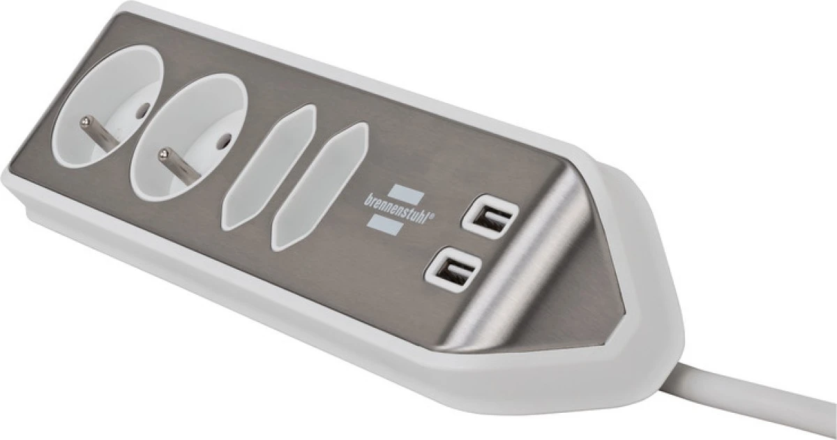 Listwa narożna Estilo z funkcją ładowania USB 4‑kierunkowa 2x kontakt ochronny + 2x Euro srebrno/biały *BE* 1153594420 - obrazek 2
