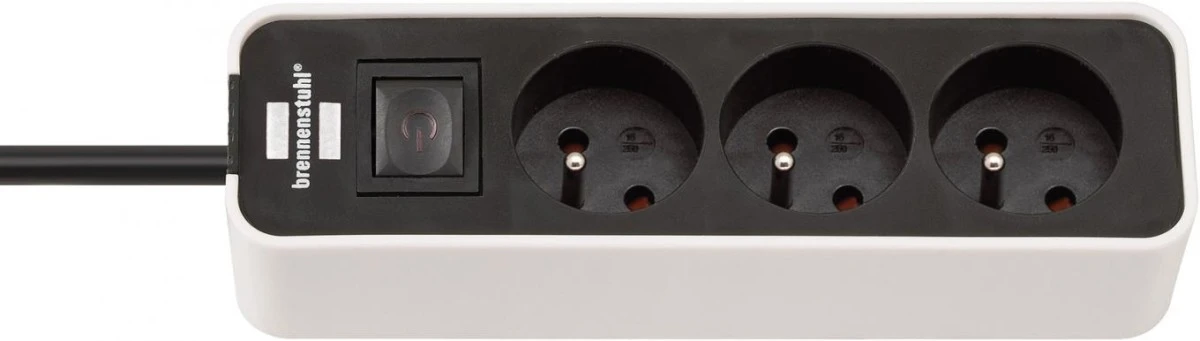 Listwa zasilająca 3 gniazda z wyłącznikiem, biało‑czarna 5m H05VV‑F 3G1,5 *FR/BE* Ecolor 1153234520 - obrazek 1