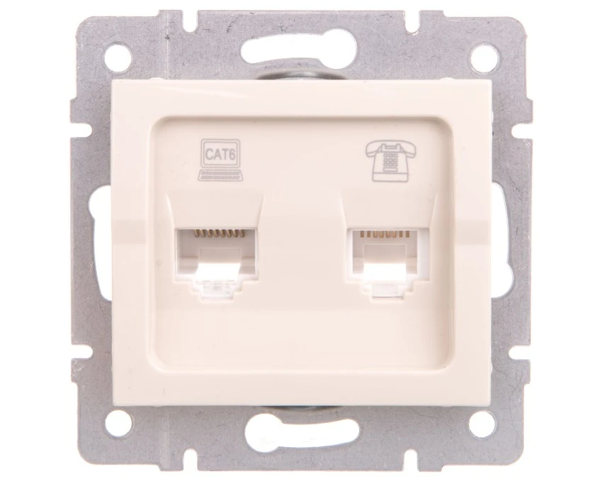 LOGI Gniazdo teleinformatyczne (RJ45 Cat 6+RJ11) Kremowy 25172 - obrazek 1