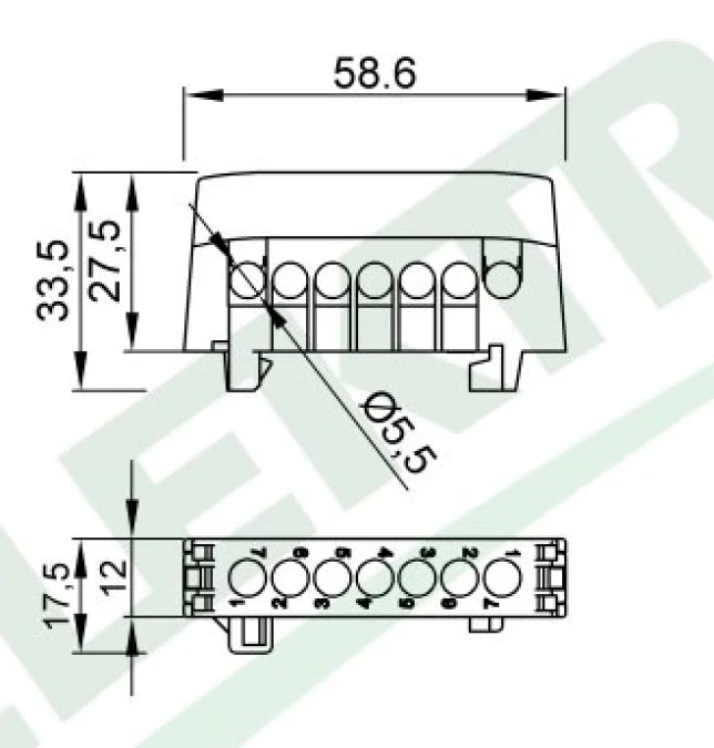 Listwa ochronna ZPI 7‑modułowa (7x16mm2) IP20 AL/CU ‑ żółto/zielona - obrazek 2