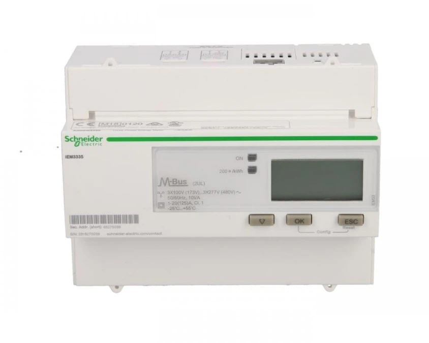 Licznik energii elektrycznej 1/3‑fazowy 125A 100‑277/173‑480V kl.1/B Mbus MID taryfowy cyfrowy modułowy A9MEM3335 - obrazek 1