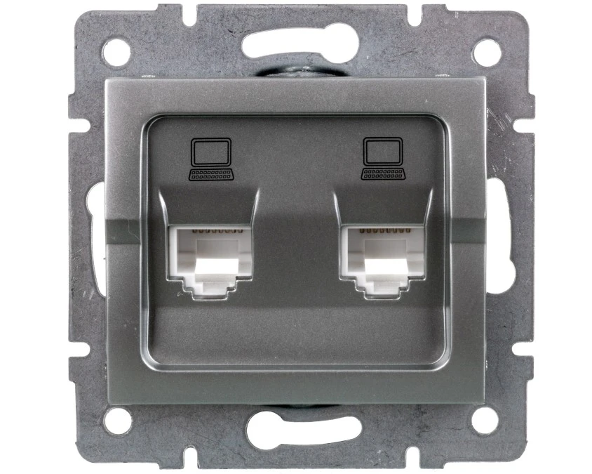 LOGI Gniazdo komputerowe (2xRJ45Cat 5e Jack) niezależne Srebrny 25228 - obrazek 1