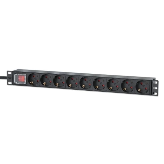 Listwa zasilająca Rack z włącznikiem 19 1U 9 gniazd Schuko 715133 /2m/ - obrazek 1