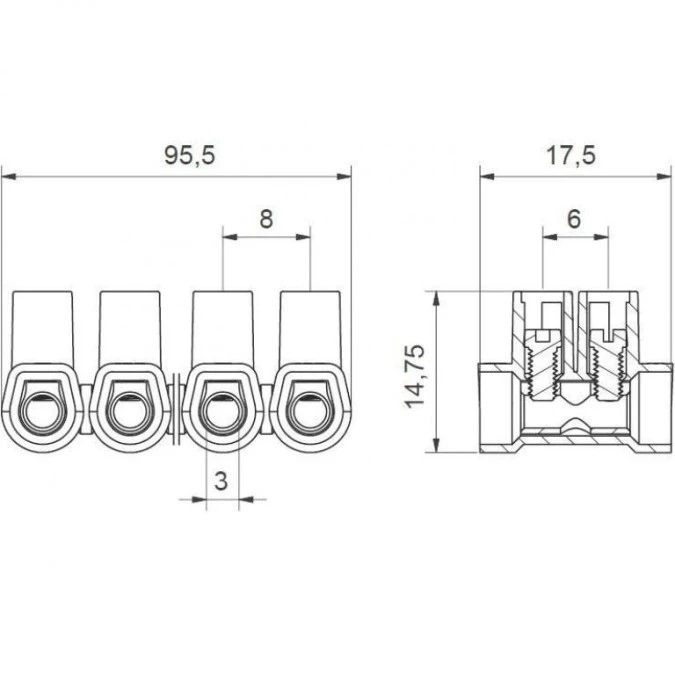 Listwa zaciskowa gwintowa MT 104 N ‑ 2,5 mm² ‑ 12‑torowa - obrazek 2