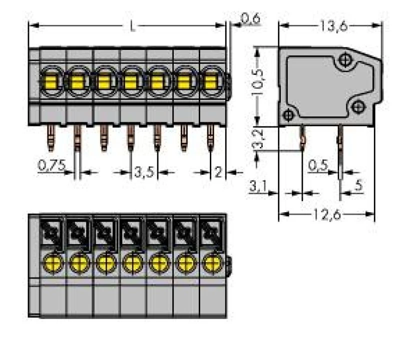 Listwa zaciskowa do płytek drukowanych 3‑biegunowa szara raster 3,5mm 805‑103 /105szt./ - obrazek 2