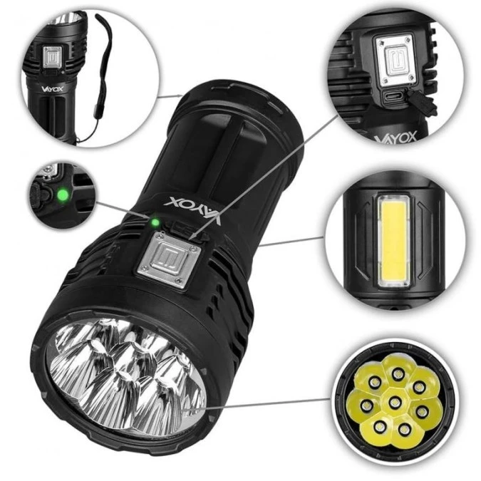 Latarka szperacz 600lm 4xLED + COB VA0114 Vayox - obrazek 2