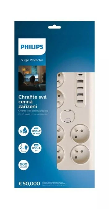 Listwa przepięciowa 6 gniazd +USB C Philips SPN7060WA/60 - obrazek 2