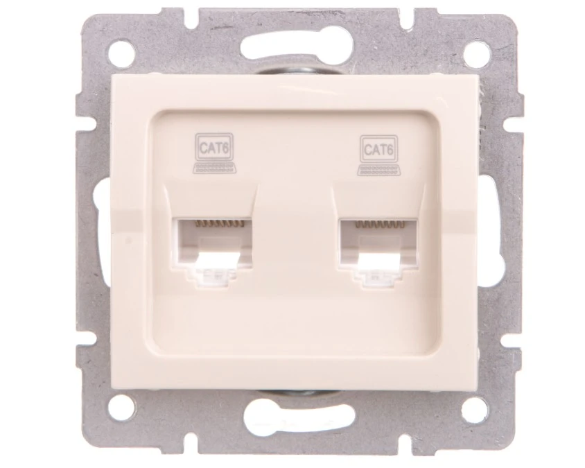LOGI Gniazdo komputerowe (2x RJ45Cat 6 Jack) niezależne Kremowy 25170 - obrazek 1