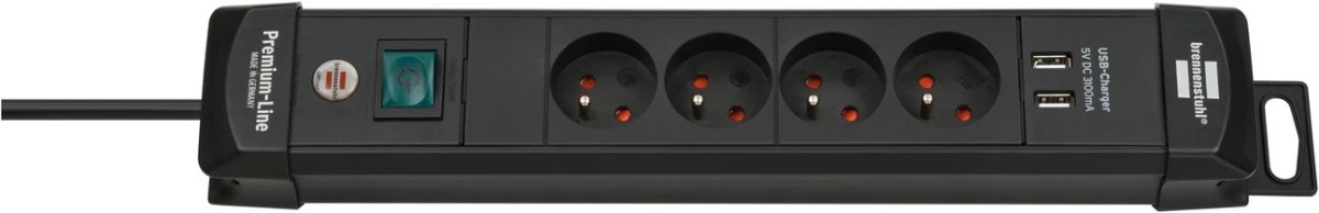 Listwa zasilająca Premium‑Line z USB 4‑gniazda czarna 1,8m H05VV‑F 3G1,5 1951144602 - obrazek 1
