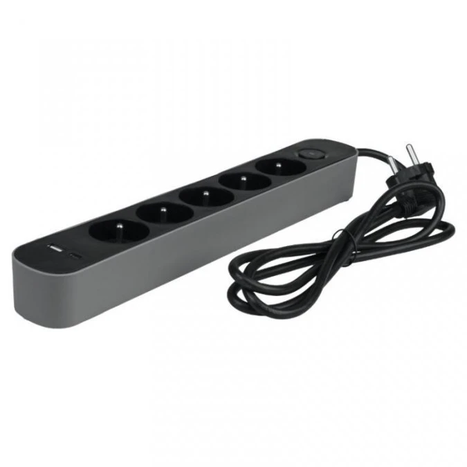 Listwa ochronna DPM z wyłącznikiem ‑ 5 gniazda AC, 1x USB‑A, 1x USB‑C 1,5M szara - obrazek 2