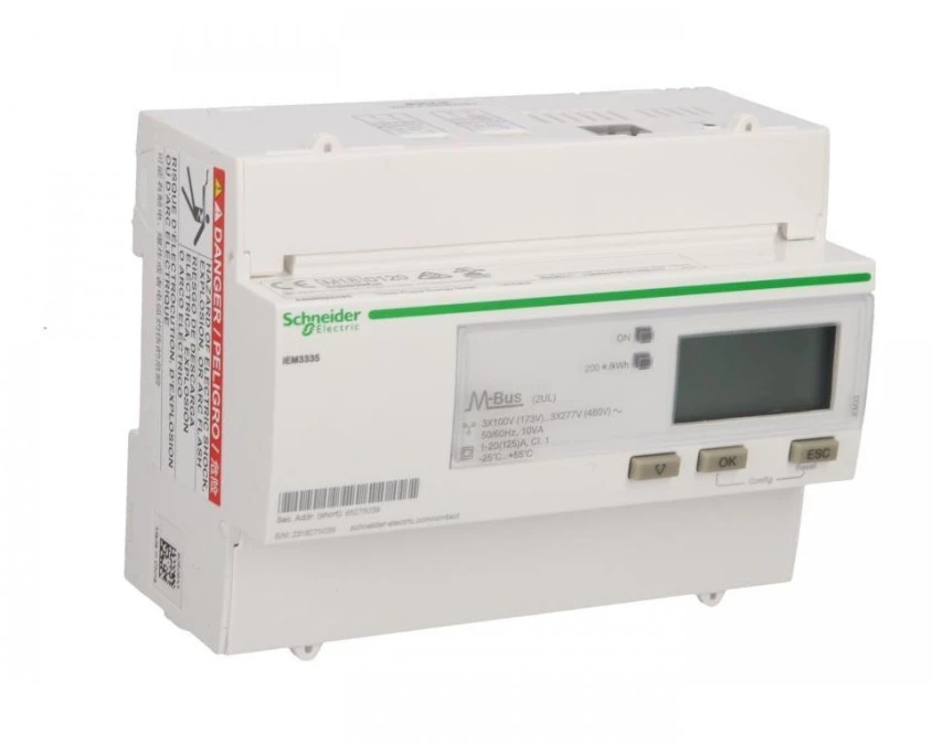 Licznik energii elektrycznej 1/3‑fazowy 125A 100‑277/173‑480V kl.1/B Mbus MID taryfowy cyfrowy modułowy A9MEM3335 - obrazek 3