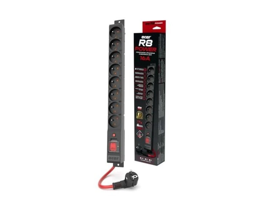 Listwa zasilająca ACAR R8 Power 3M 8X 230V PL czarna 16A W2451 - obrazek 2