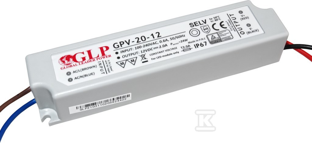 Zasilacz LED GLP 12V, 2A, 20W GPV-20-12 - obrazek 1