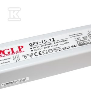 Zasilacz LED GLP 12V, 6A, 75W GPV-75-12 Zasilacz LED GLP 12V, 6A, 75W GPV-75-12