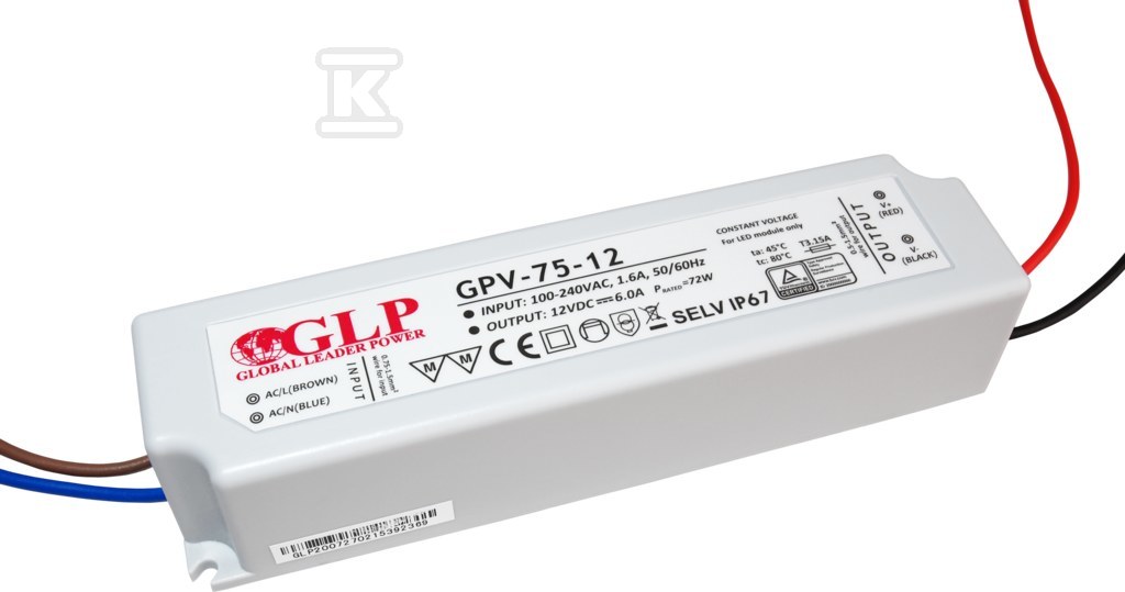 Zasilacz LED GLP 12V, 6A, 75W GPV-75-12 - obrazek 1