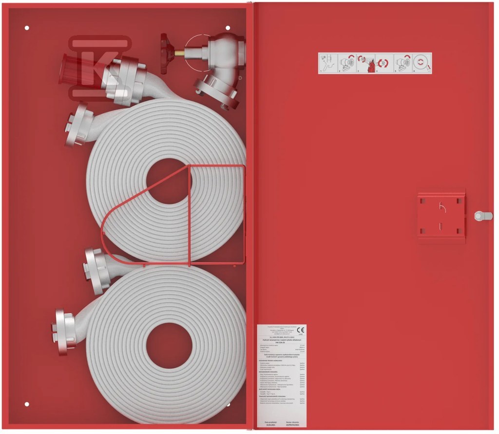 Hydrant wewnętrzny DN52 HW-52N-20+20-KO UNN natynkowy czerwony RAL3000 bez miejsca na gaśnicę, węże płasko-składane L=20+20m, zamek patent, wymiary 500x870x180mm 23884 - obrazek 1