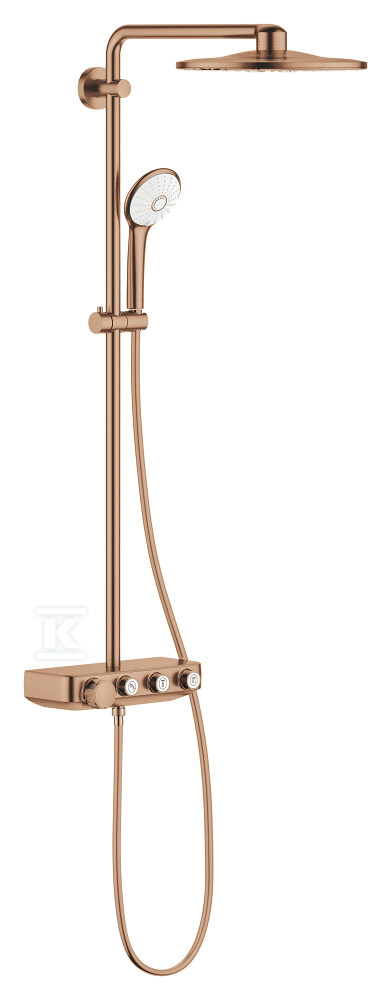 System prysznicowy Euphoria System SmartControl 310 Duo z termostatem do montażu ściennego, brushed warm sunset, deszczownica 2 strumienie, słuchawka 3 strumienie, ramię prysznica 450 mm, blokada bezpieczeństwa, nienagrzewająca się powierzchnia, przełącznik SmartControl 26507DL0 - obrazek 1
